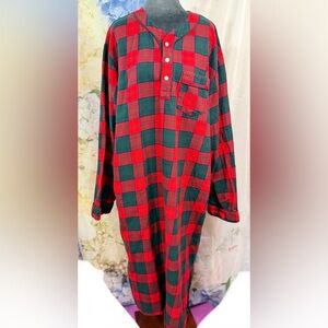 Sleep shirt Red and Green Plaid Men's nightgown Cotton quarter button Pocket